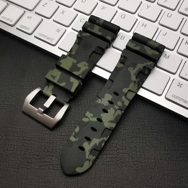 

brand 24mm 26mm silicone rubber green camo watch band replace for panerai strap watch band waterproof watchband tools h0915, Silver
