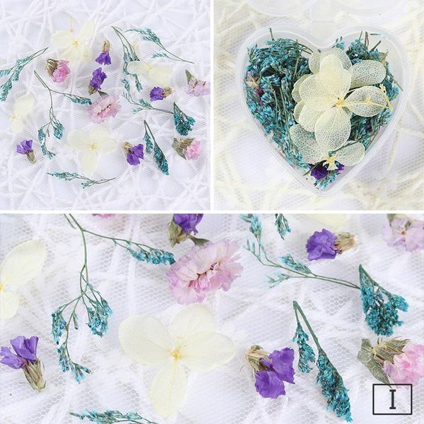 

box 3d nail art decorations preserved fresh flower colorful dried with tweezer tool accessories, Silver;gold