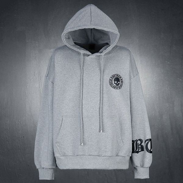 

men's hoodie o-neck long sleeve streetwear loose skull letter print muscle brothers basic trendy coat autumn winter, Black