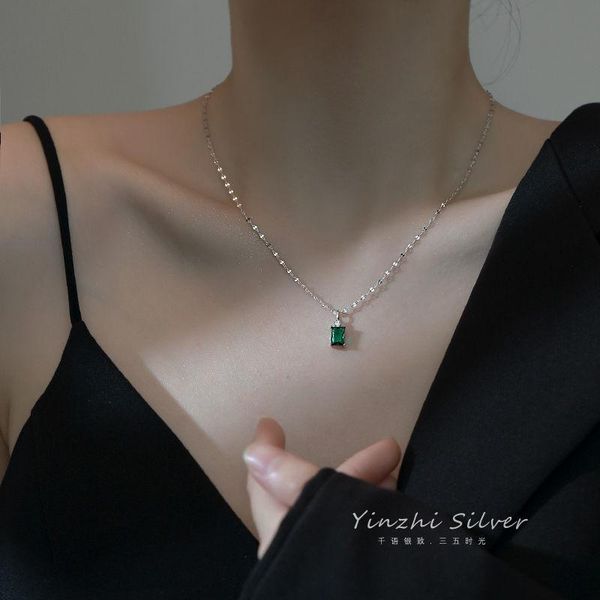 

chains s925 silver chain necklace female square pendant niche clavicle summer light luxury contracted 2021 senior accessories