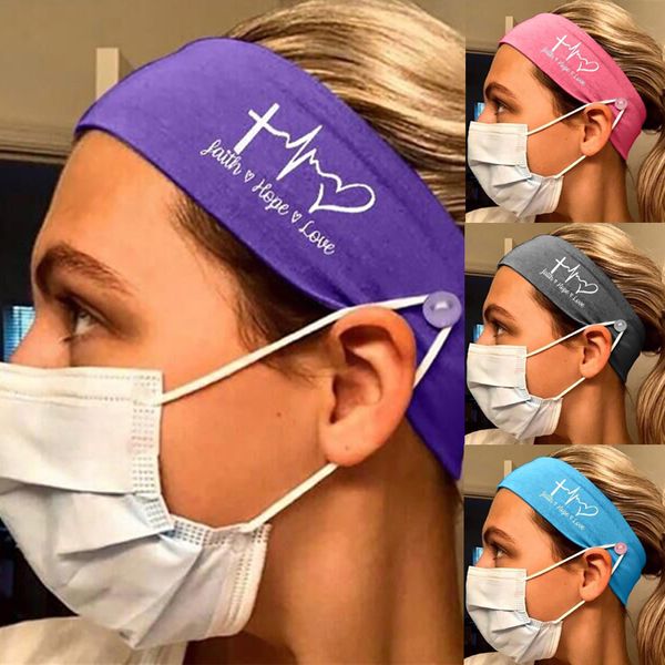 10 Pz/lotto Accessori Medici Femminile Elastico Fede Speranza Amore ECG Donne Turbante Fascia Dei Capelli Stampa Infermiera Fascia Con Bottone