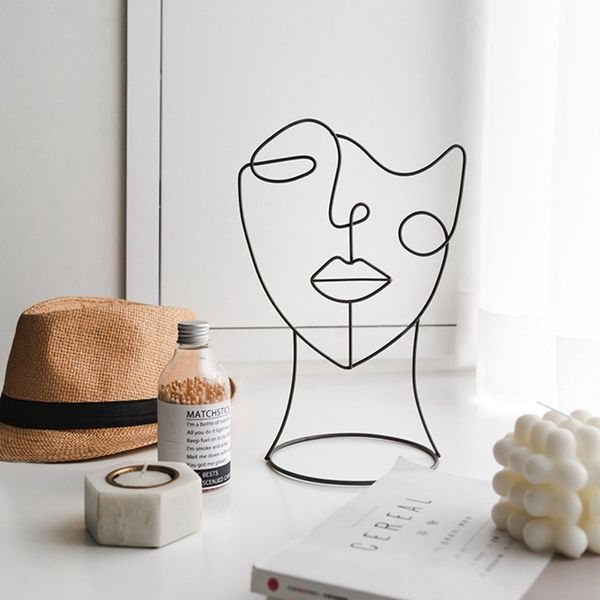 

abstract character sculpture art decor nordic metal black lines handmade figurines home decoration art gift
