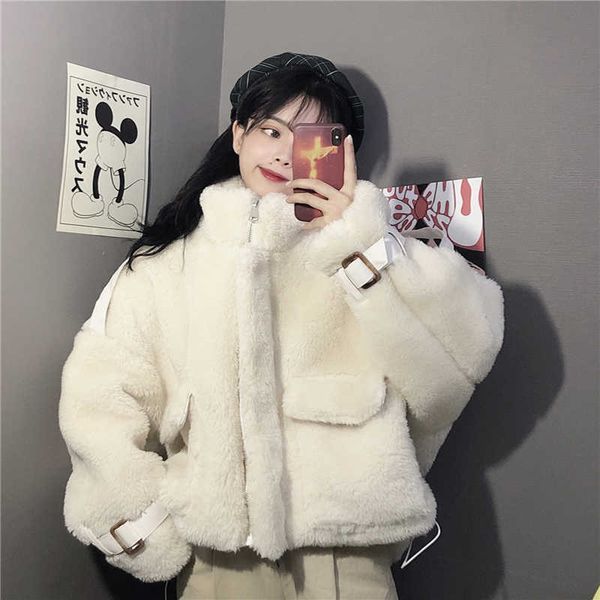 

korea ulzzang winter fashion plus velvet coat female punk vintgae size harajuku casual high collar long sleeve fun 210608, Black;brown