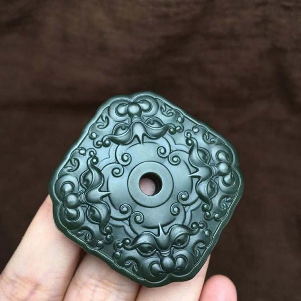 

lockets h18#hetian jade green face pendant, is warm and delicate, Silver