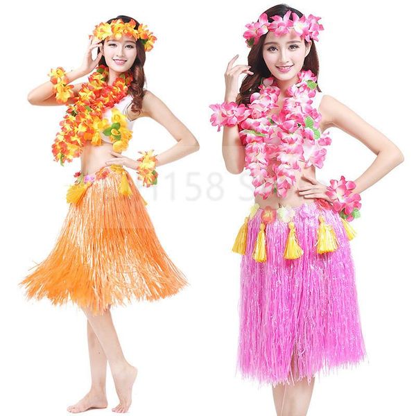 

party hats 8pieces dress set colourful 60cm thickened flow combed hawaiian grass straw skirt corset neck ring
