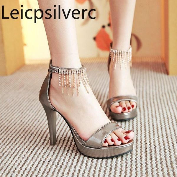 

sandals summer rome rhinestone waterproof platform high heel womens fine open toe wedding shoes plus size 35-43 7xp0, Black