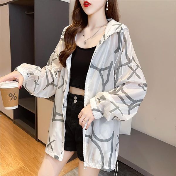 

women's jackets zoki causal sunscreen jacket women loose hooded long sleeve thin section handsome print cartoon female trend summer 202, Black;brown