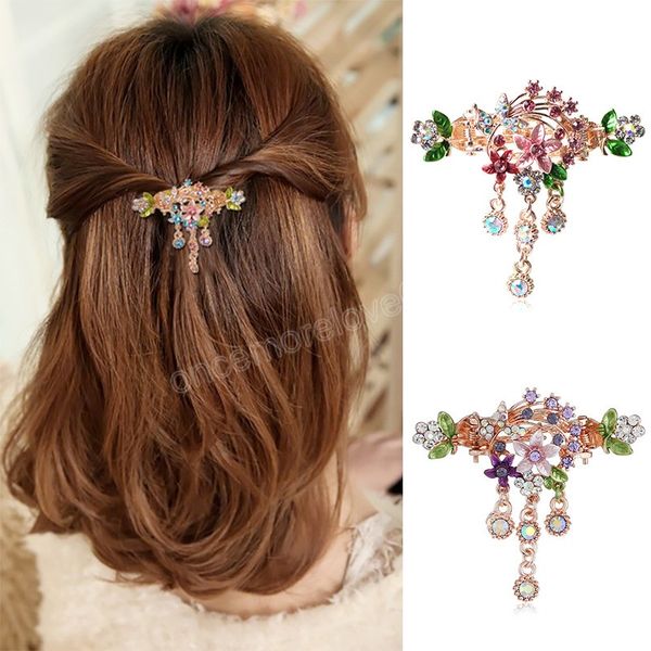 Kristall Quaste Haarnadeln Für Frauen Blume Haarspangen Mit Clips Strass Mädchen Pferdeschwanz Kopfbedeckung Haar Zubehör