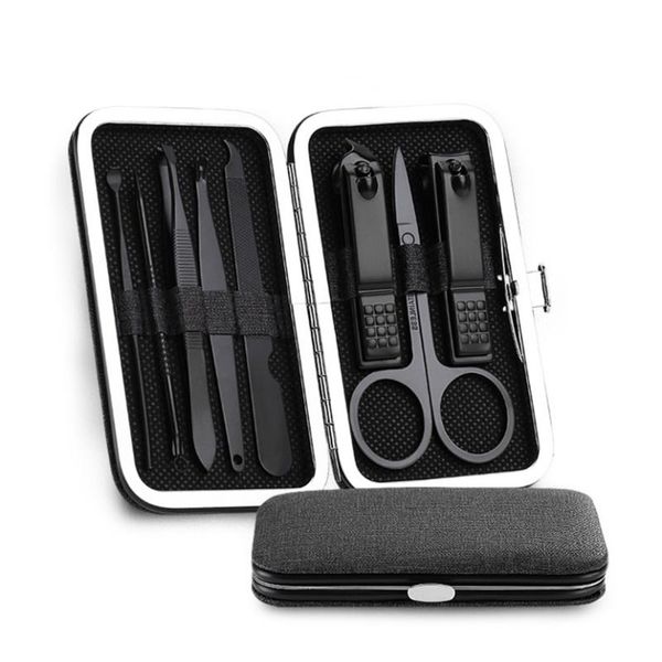 

black 8 pcs professional nail cutter pedicure scissors set stainless steel eagle hook portable manicure clipper tool b1 art kits