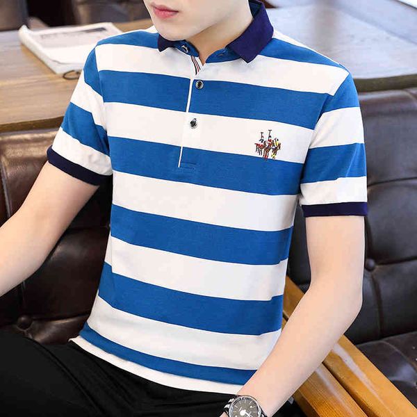 

men's polos polo shirt summer business casual slim embroidered short-sleeved polo striped s plus size m-4xl pg0i, White;black