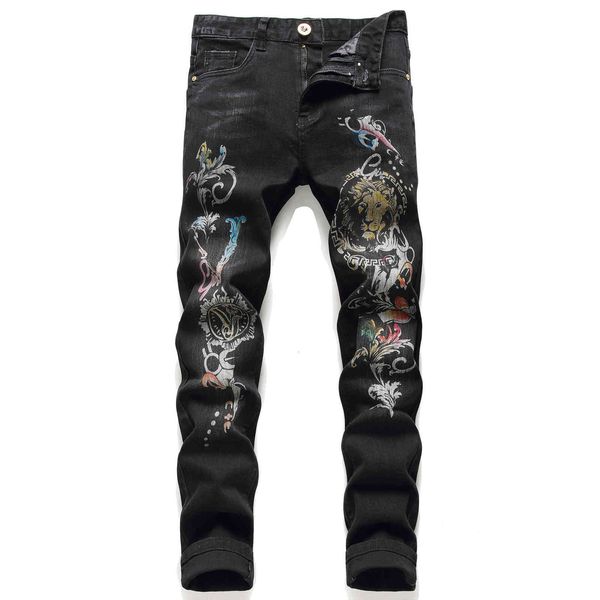 

jeans men fashion personality slim trend small straight elastic, Blue