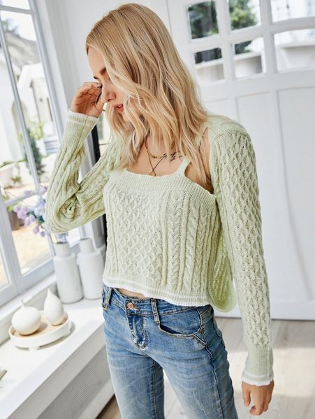 

cable knit 2 in 1 sweater l7cz#, White