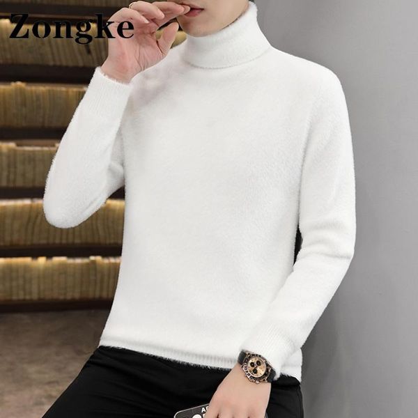 

men's sweaters zongke solid pullover turtleneck men sweater fashion knitted clothing -2xl 2021 autumn winter arrivals, White;black