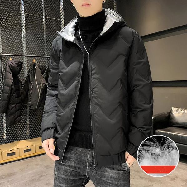 

men nylon puffy down jacket quilted coat designer women snap button zip closure knit rib winter outwear, Black