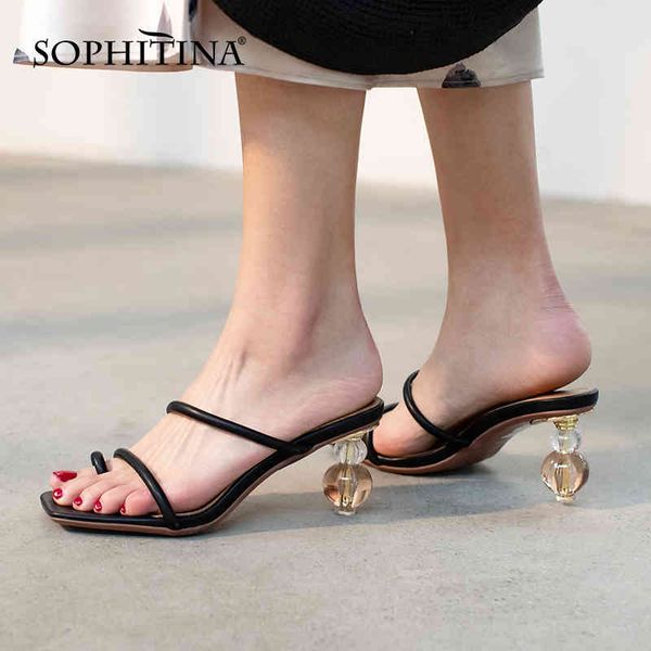 

sophitina crystal heel sandals lady summer trend narrow band all-match shoes side empty cool casual slippers women's shoes ao612 210513, Black