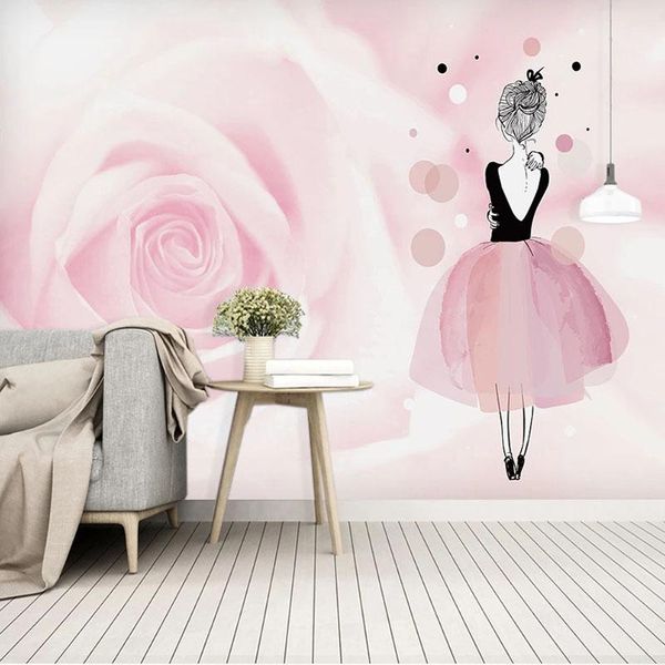 

wallpapers custom self-adhesive wallpaper 3d pink ballet girl background wall decoration painting murals children's bedroom pvc sticker