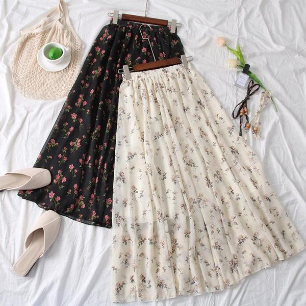 

skirts 2021 skirt female summer chiffon small fresh air floral, Black