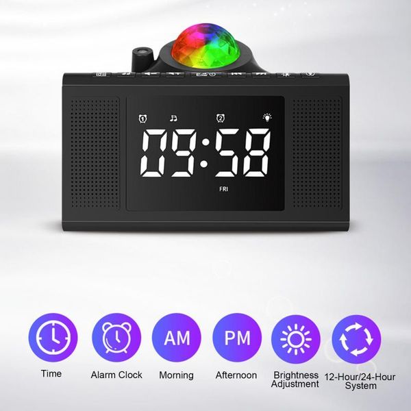 

other clocks & accessories cx-009 starry sky projection lamp digital alarm clock built-in bt music player fm radio remote control night ligh