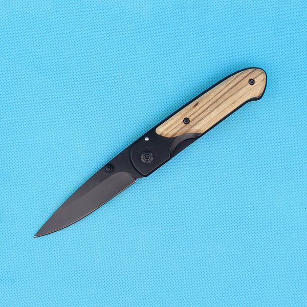 Factory Direct Butterfly DA44 Überlebens-Klappmesser, Holzgriff, Klinge mit schwarzem Oxid-Finish, taktische Messer, EDC-Taschenmesser