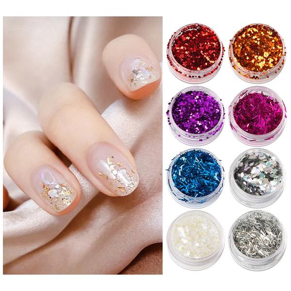 

other arts and crafts 8boxes/set laser mixed nail glitter powder sequins shinning colorful flakes 3d diy charm dust for art decorations
