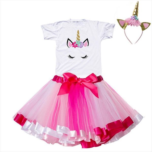 

unicorn baby summer princess girl dress party rainbow tutu kids clothing infant birthday ball gown, Red;yellow