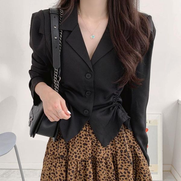 

women's suits & blazers 2021 korean fashion simple temperament lapel three-button drawstring waist slimming long-sleeved blazer jacket, White;black
