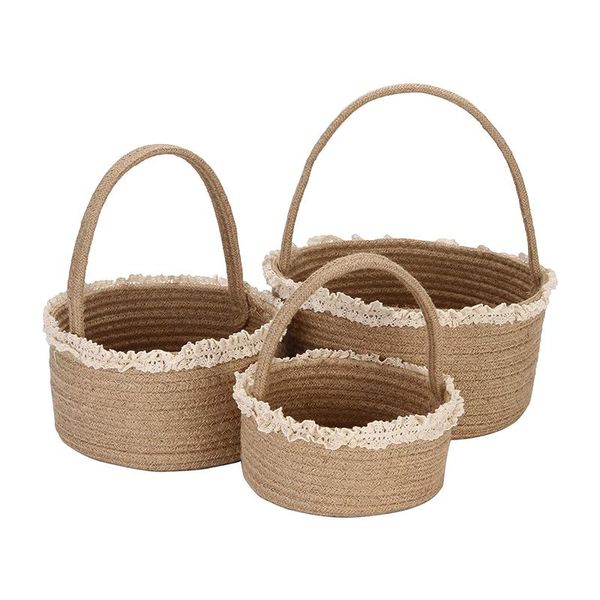 

storage baskets organizer set of 3 box bins with handle in jute tassels lace for bedroom living room toys decor