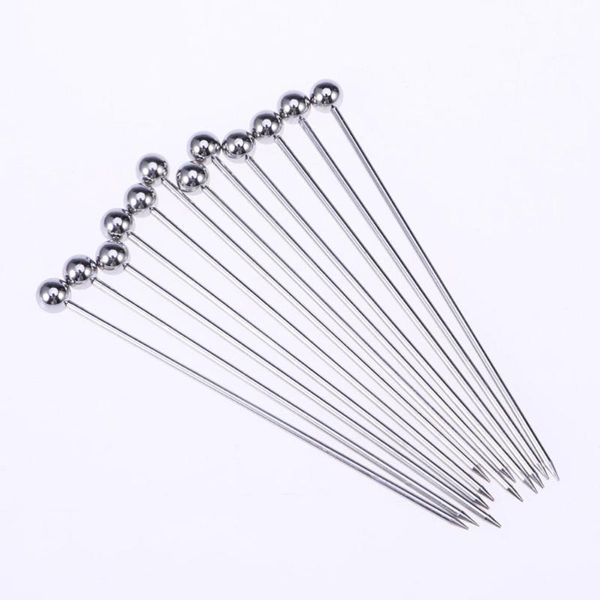 

8pcs stainless steel cocktail picks practical fruit pick useful stirring stick party supplies for home bar (ball head) forks