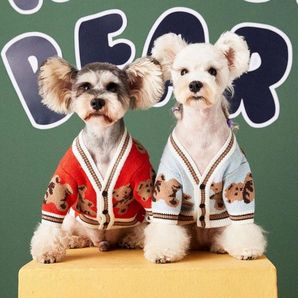 

dog apparel pet cardigan sweater jumper for small medium dogs kawaii bear print clothes lovely korea style schnauzer puppy coat