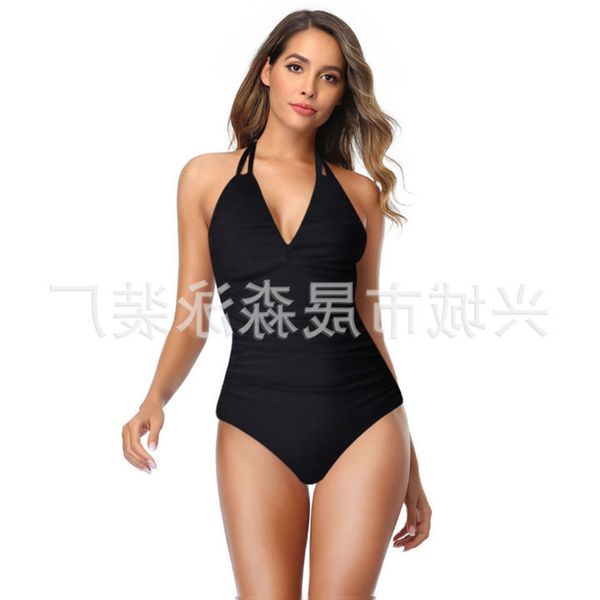 

one piece solid color preservation swimsuit bikini, White;black