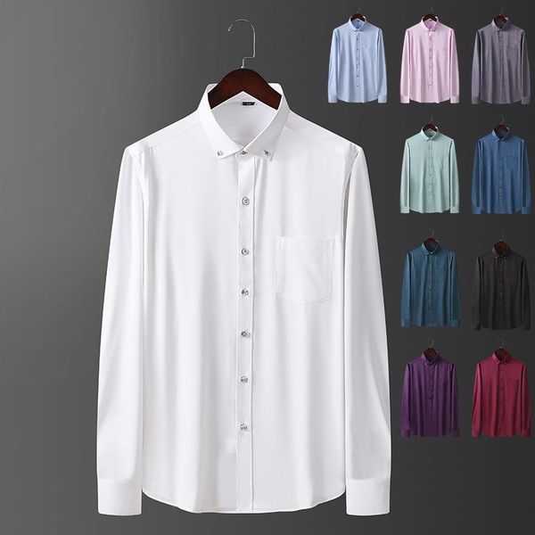 

men's casual shirts elastic breathable long sleeved shirt fashion business korean slim fit dress trend handsome, White;black