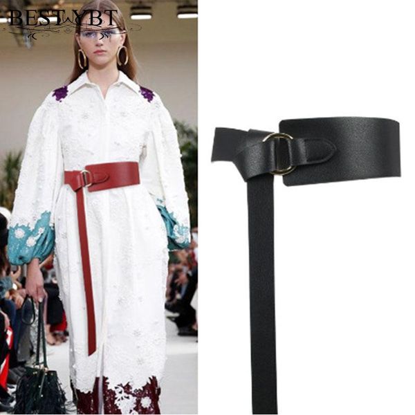 

belts ybt wide corset leather belt female tie waistband thin bow leisure for women wedding dress lady, Black;brown