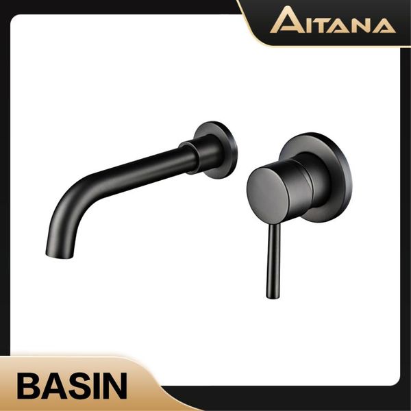 

round tube concealed faucet, brass wall type basin faucet simple double hole split black gold el embedded bathroom and co sink faucets