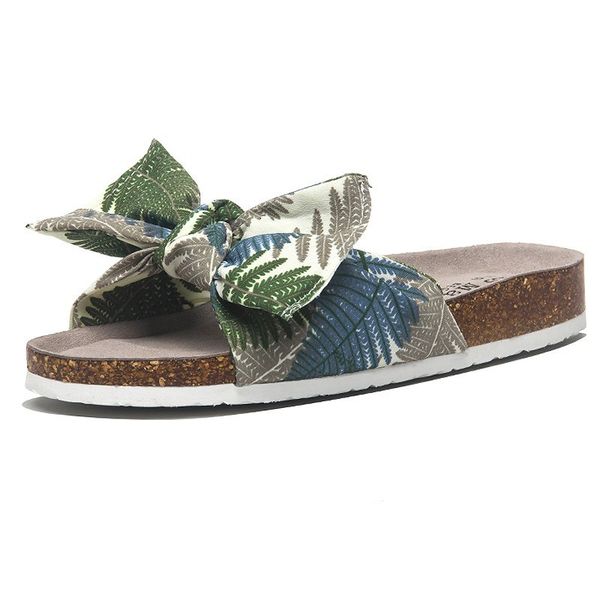

slippers soft cork casual women summer beach slide sandals flip flops floral lattice bow comfort lady girl indoor outside shoes 3xts, Black