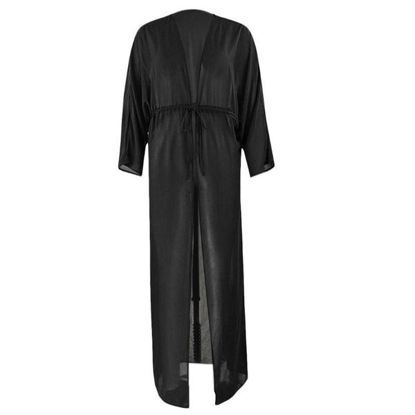 

women's swimwear womens chiffon maxi long swimsuit bikini cover up batwing sleeves translucent sunscreen beach robe open front cardigan, White;black