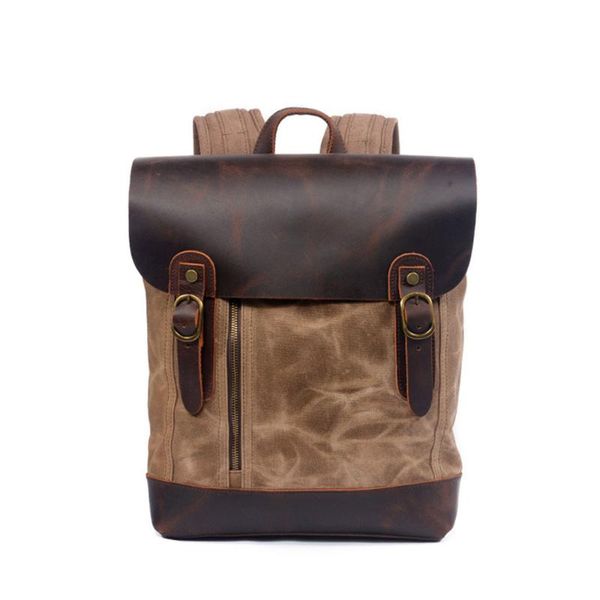 

backpack vintage travel mens big bags genuine leather canvas waterproof bag outdoor accessories