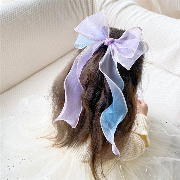 

1pc bowknot ribbon hair clamp fashion hairpin headdress girls (random color) accessories, Slivery;white