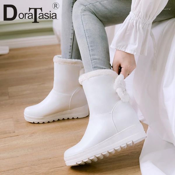 

boots doratasia fashion ladies snow winter warm fur women platform height increasing med heels ankle shoes woman1, Black