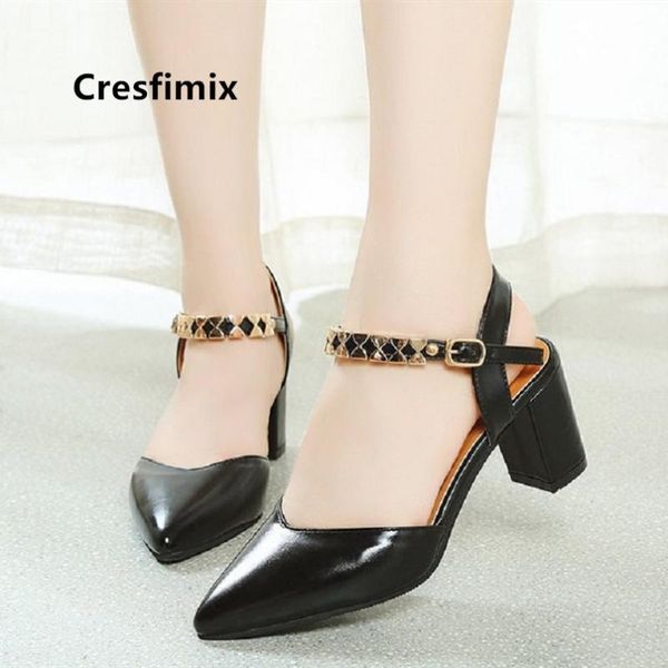 

cresfimix lady fashion pointed toe black pu leather heel shoes women sweet summer talons hauts a5332 dress