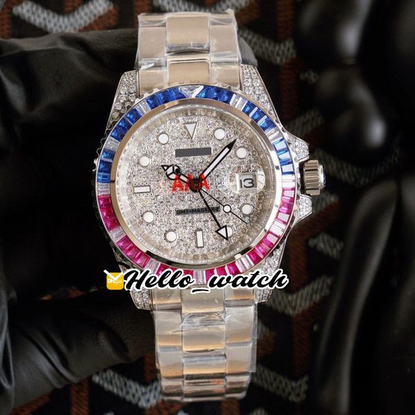 

40mm ii gmt automatic mens watch gypsophila dial rainbow diamond bezel ss steel case/bracelet watches hwrx hello_watch e380c (1), Slivery;brown