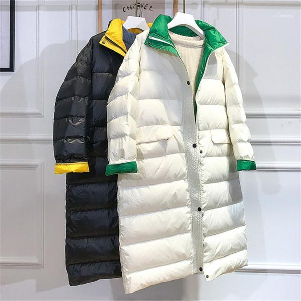 

autumn elegant women midi-long white duck down jacket big size light thin lady coats winter jackets outwear 9771, Black