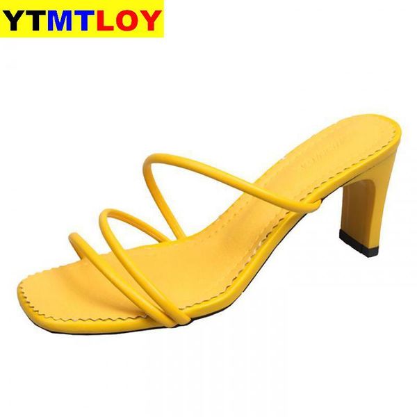 

dress shoes summer women sandals slippers high heel for peep toe heels party wedding mules woman casual square, Black