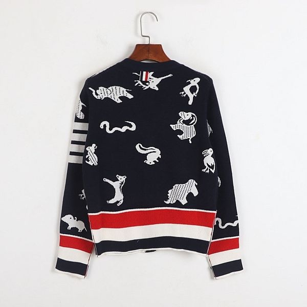 

early autumn tb academic classic cardigan animal jacquard slim fit v-neck sweater jacket1, Black