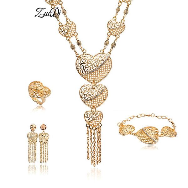 

earrings & necklace zuodi exquisite dubai gold bridal jewelry set woman wedding 2021 fashion african beads costume, Silver
