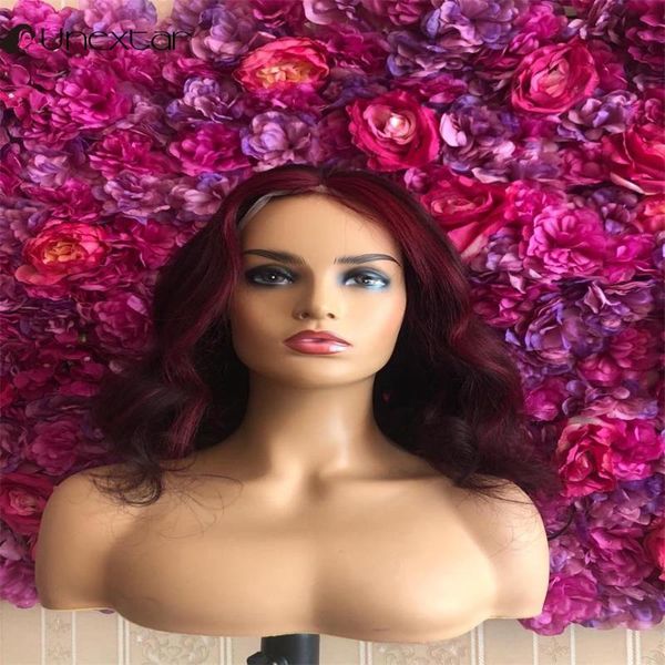 

human hair wigs 13x4 colored 99j lace front for women brazilian remy red body wave, Black;brown