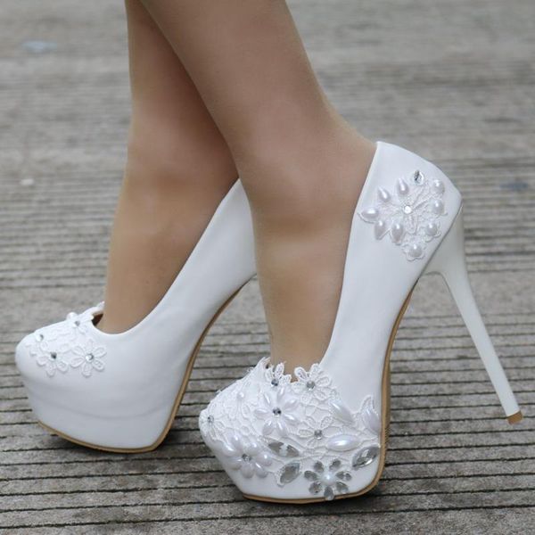 

dress shoes 2021 spring white lace delicate high-heeled wedding female rhinestone pearl large size single banquet shoe, Black