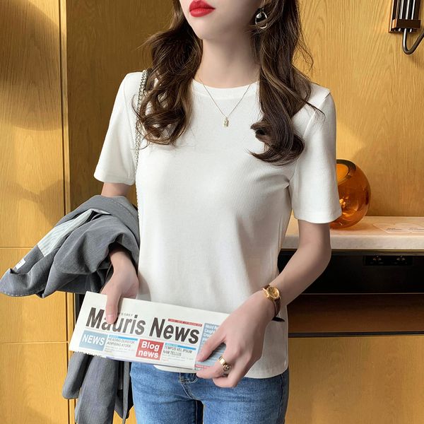 

corduroy woman tshirts white solid short sleeve korean fashion street sweet 2021 summer clothing vintage pullover