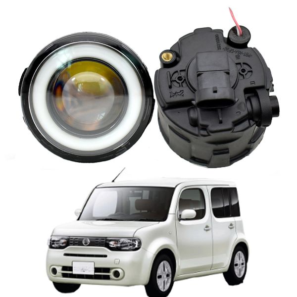 

2 pieces angel eye fog light assembly for nissan cube (z12) 2009-2014 car led lens fog daytime running lamp drl 12v