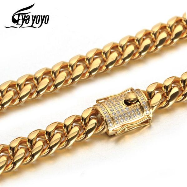 

chains 13mm hip-hop silver golden curb cuban link chain stainless steel necklace for men and women fashion jewelry