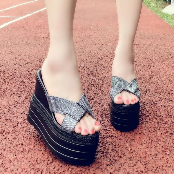 

super high heel ladies 13cm wedges sandals women outdoors summer peep toe fashion beach shoes, Black